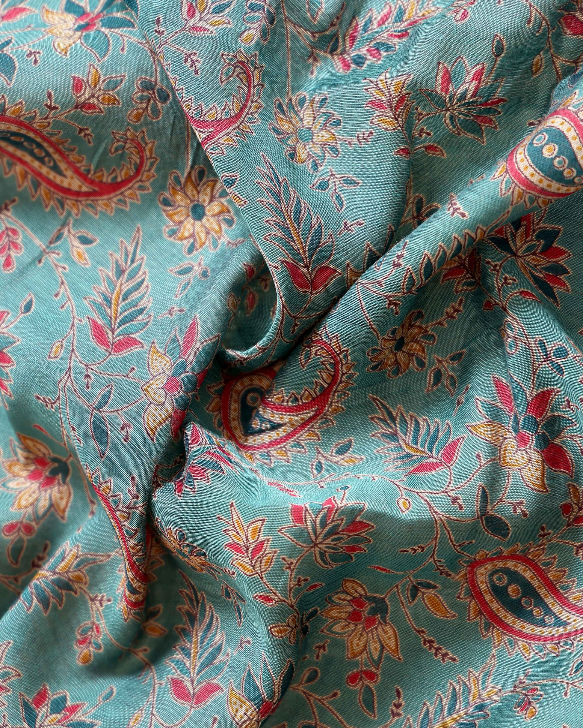 Elegant Semi Chanderi Saree Featuring Floral Butta Pattern and Elephant Motif Pallu - Green