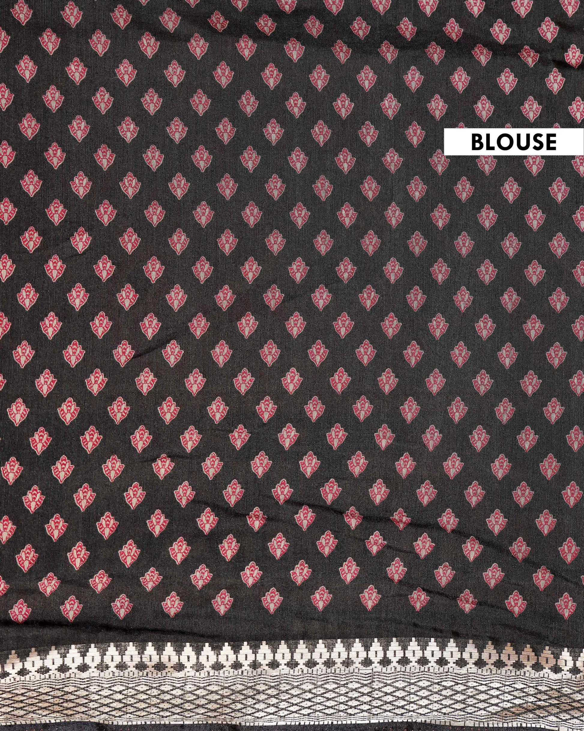 Elegant Semi Chanderi Saree Featuring Floral Butta Pattern and Elephant Motif Pallu - Olive Green