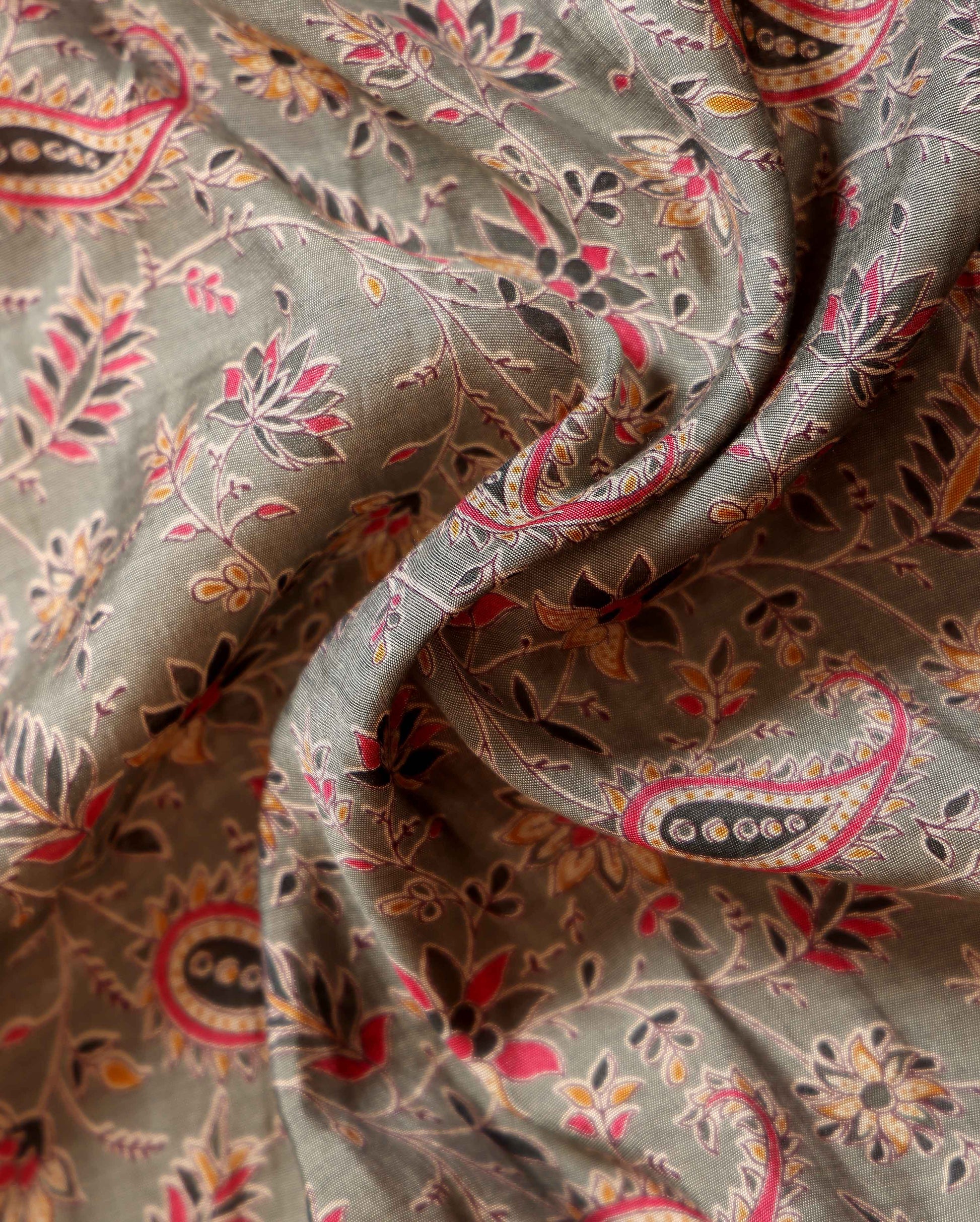 Elegant Semi Chanderi Saree Featuring Floral Butta Pattern and Elephant Motif Pallu - Olive Green