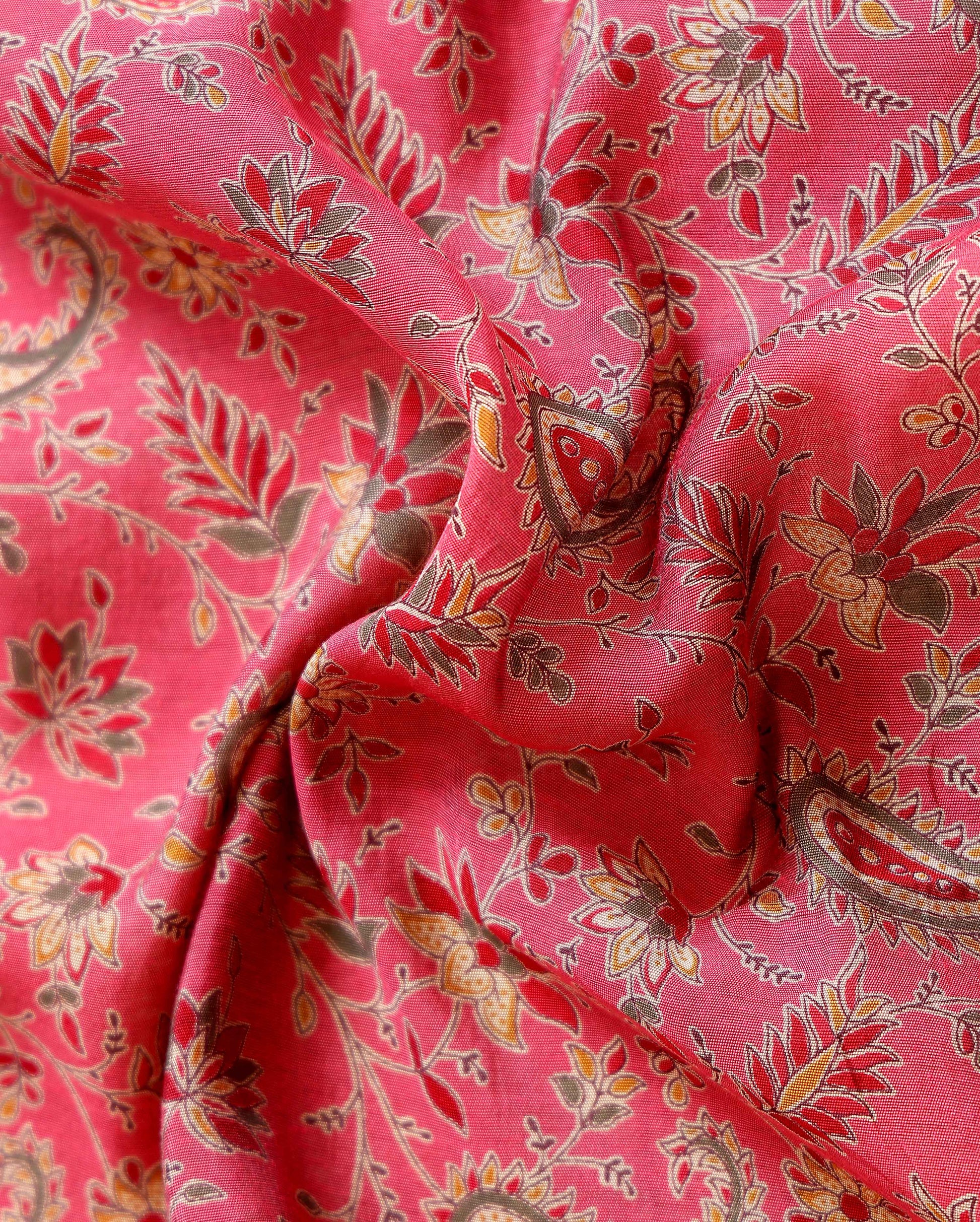 Elegant Semi Chanderi Saree Featuring Floral Butta Pattern and Elephant Motif Pallu - Pink