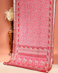 Elegant Semi Chanderi Saree Featuring Floral Butta Pattern and Elephant Motif Pallu - Pink
