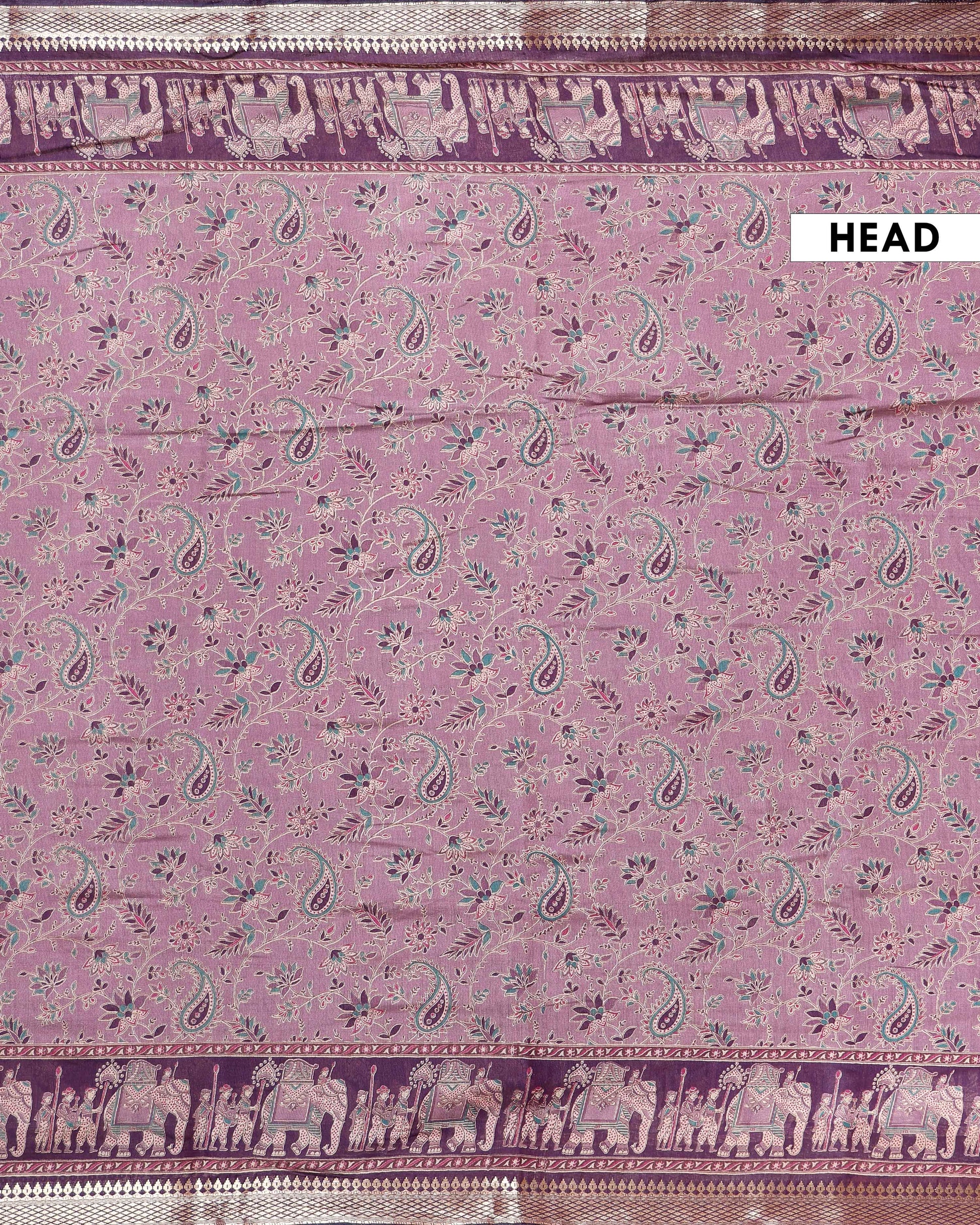 Elegant Semi Chanderi Saree Featuring Floral Butta Pattern and Elephant Motif Pallu - Purple
