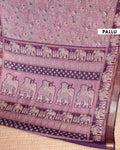Elegant Semi Chanderi Saree Featuring Floral Butta Pattern and Elephant Motif Pallu - Purple
