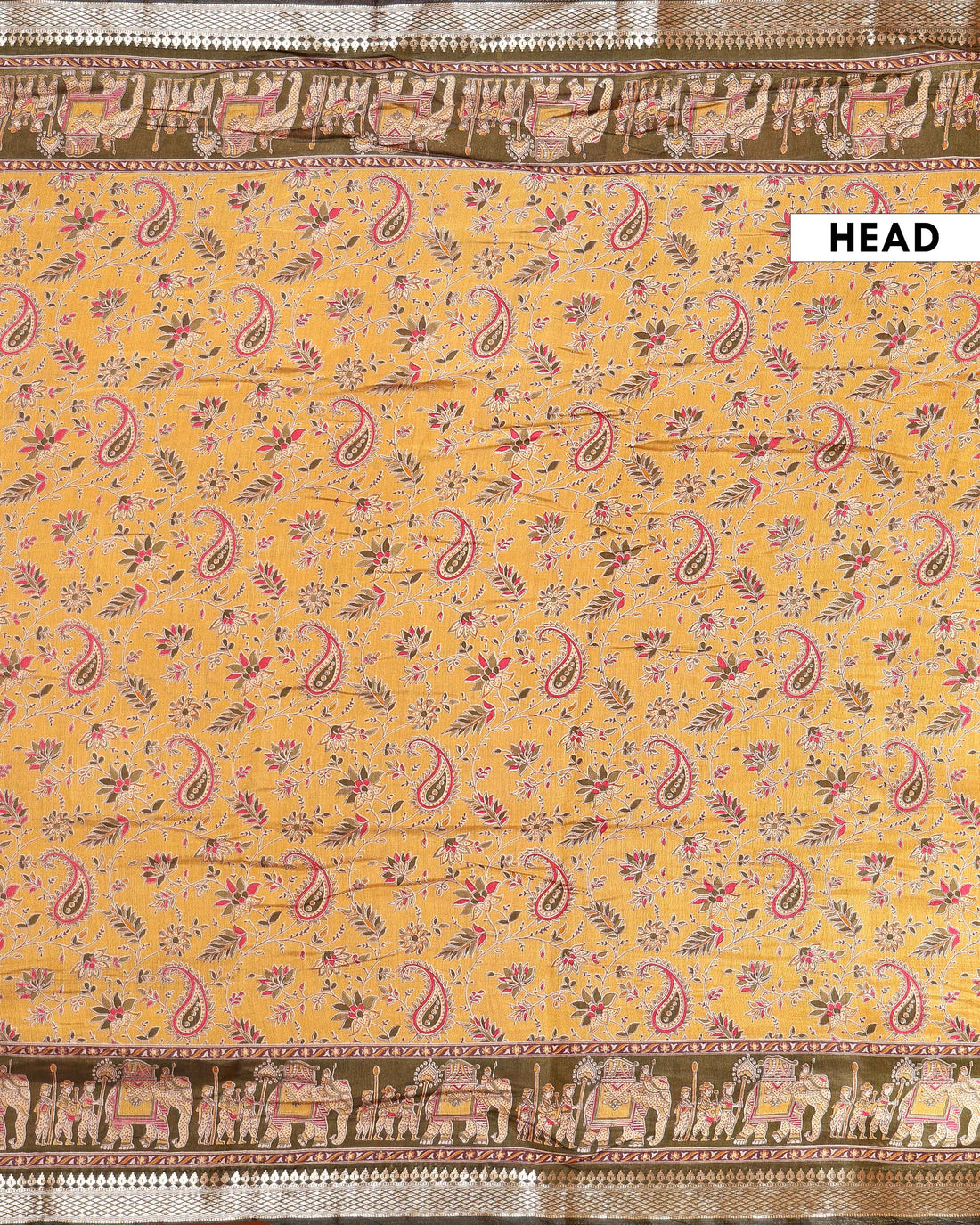 Elegant Semi Chanderi Saree Featuring Floral Butta Pattern and Elephant Motif Pallu - Yellow