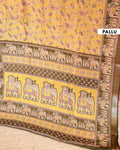 Elegant Semi Chanderi Saree Featuring Floral Butta Pattern and Elephant Motif Pallu - Yellow