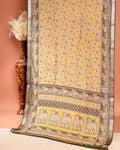 Elegant Semi Chanderi Saree Featuring Floral Butta Pattern and Elephant Motif Pallu - Yellow