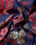 Elegant Semi Chanderi Saree Nature Inspired Motifs and Heritage Art Pallu - Navy Blue