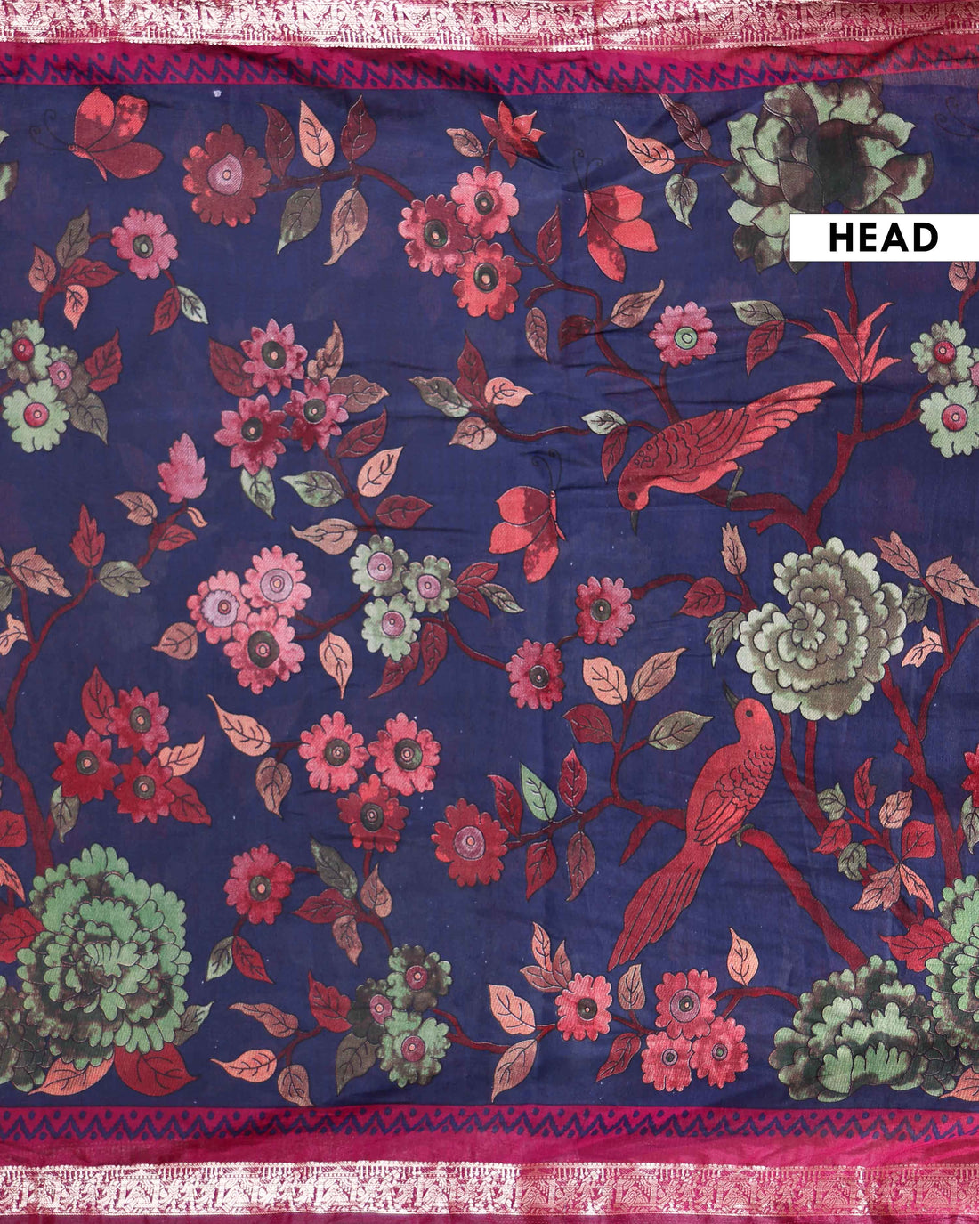 Elegant Semi Chanderi Saree Nature Inspired Motifs and Heritage Art Pallu - Navy Blue