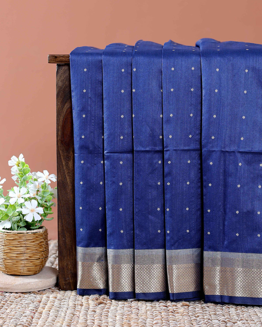 Elegant Semi Silk Saree with All-Over Zari Buttas and Woven Pallu - Blue