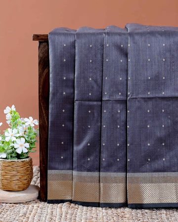Elegant Semi Silk Saree with All-Over Zari Buttas and Woven Pallu - Dark Grey