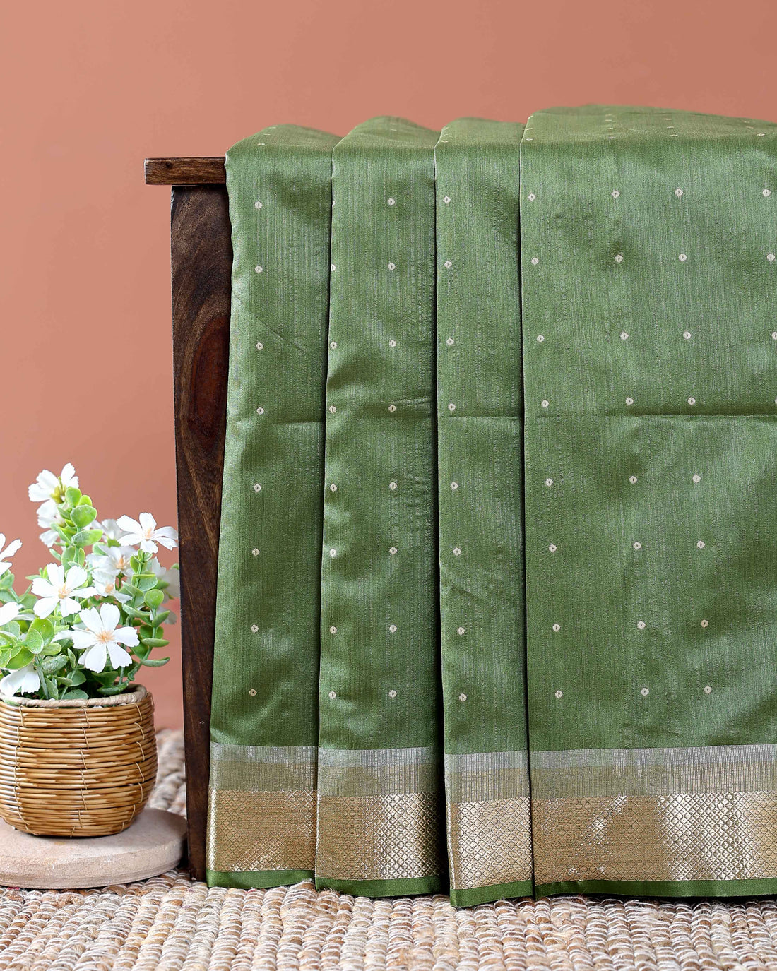 Elegant Semi Silk Saree with All-Over Zari Buttas and Woven Pallu - Green