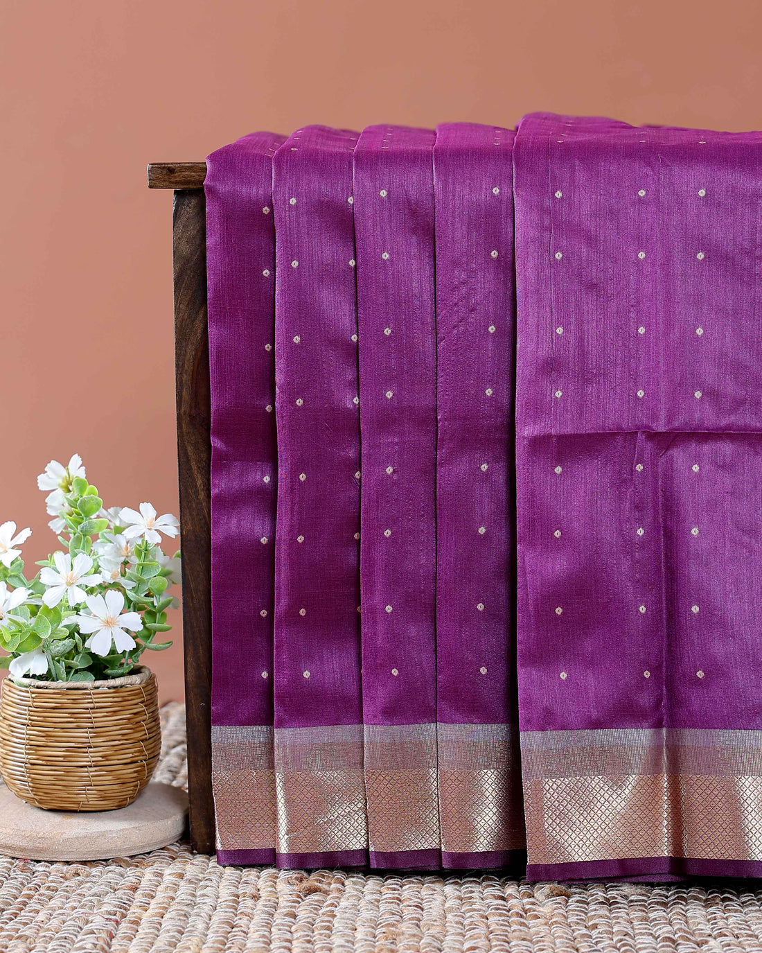 Elegant Semi Silk Saree with All-Over Zari Buttas and Woven Pallu - Purple