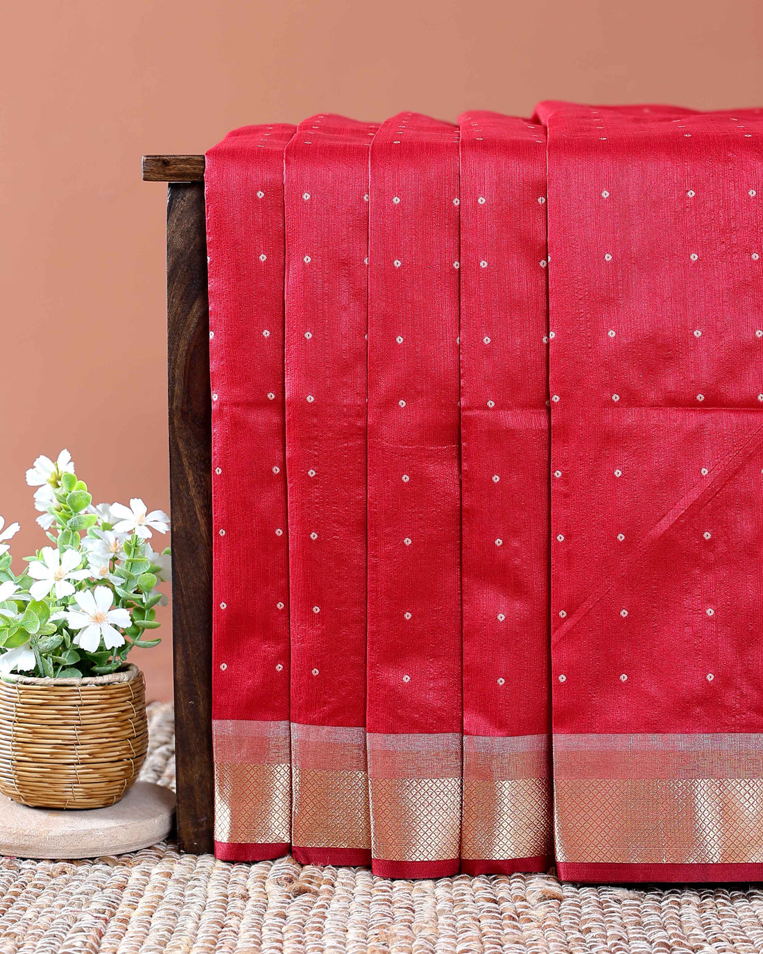 Elegant Semi Silk Saree with All-Over Zari Buttas and Woven Pallu - Red