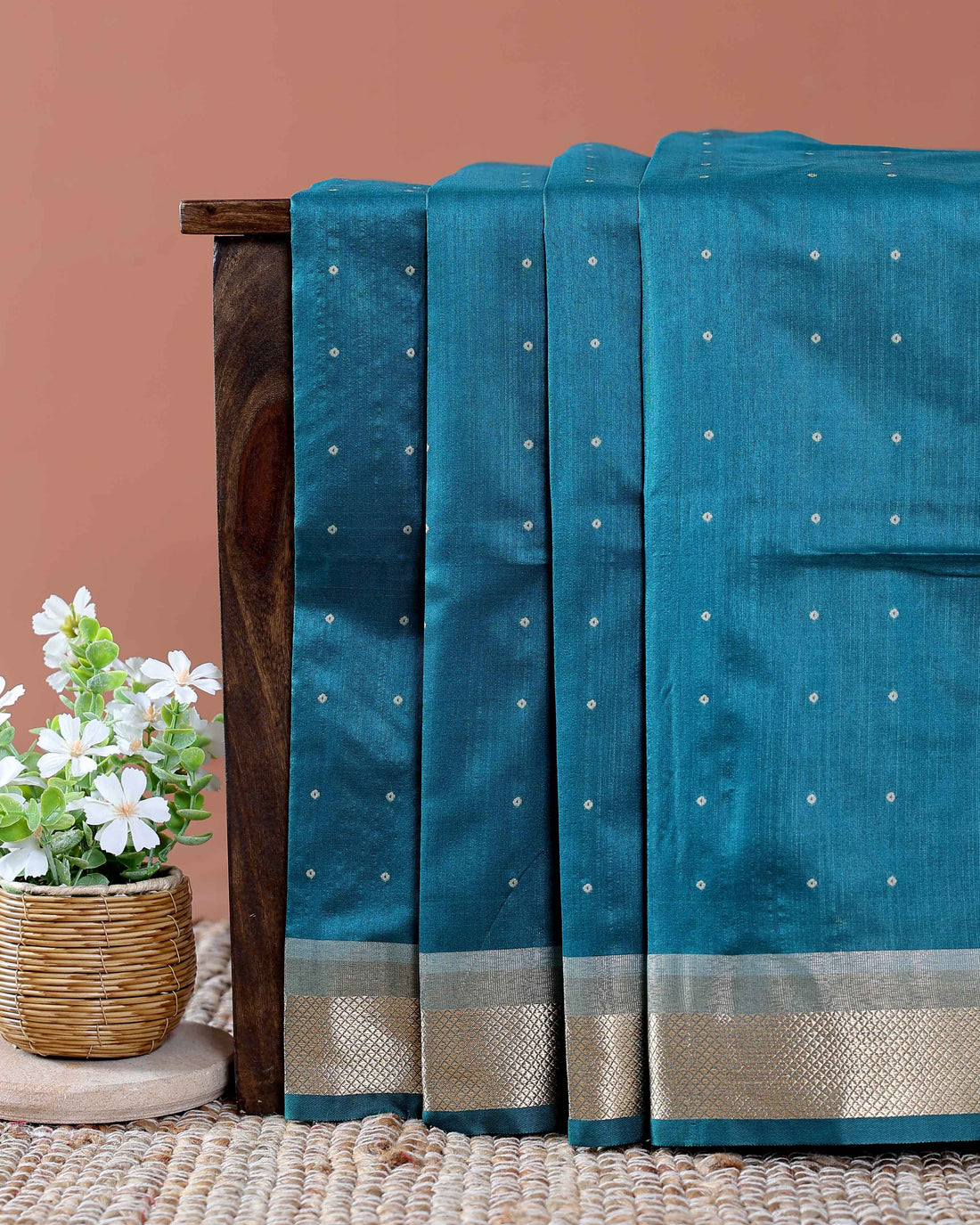 Elegant Semi Silk Saree with All-Over Zari Buttas and Woven Pallu - Teal