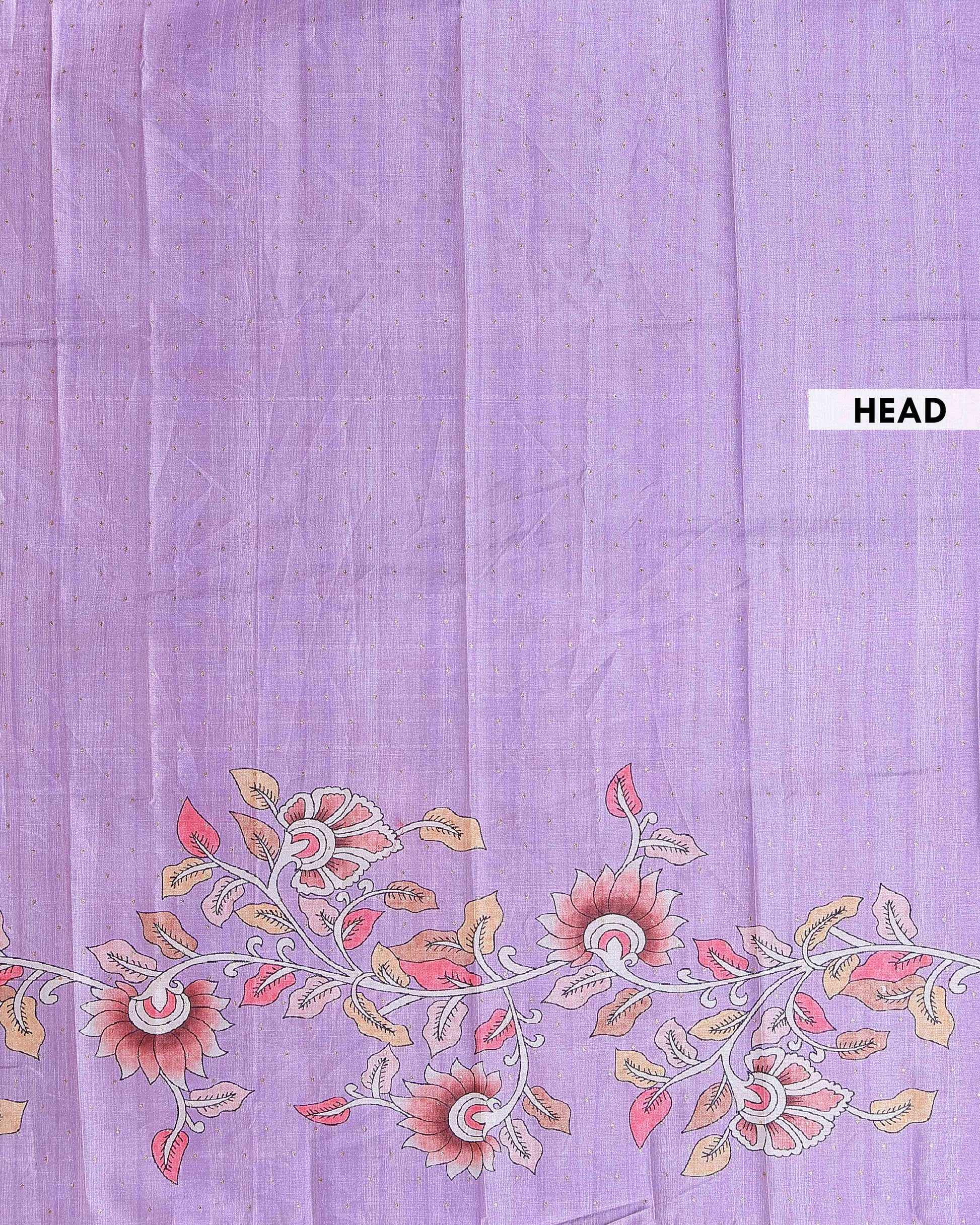 Elegant Semi Tussar Saree with Hand-Painted Elephant and Floral Motifs - Lavender