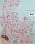 Elegant Semi Tussar Saree with Hand-Painted Elephant and Floral Motifs - Light Green