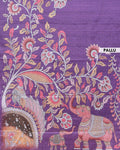 Elegant Semi Tussar Saree with Hand-Painted Elephant and Floral Motifs - Purple