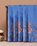 Elegant Semi Tussar Silk Saree with Floral Embroidery and Zari Dots -  Blue