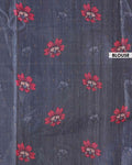 Elegant Semi Tussar Silk Saree with Floral Embroidery and Zari Dots - Dark Grey