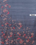 Elegant Semi Tussar Silk Saree with Floral Embroidery and Zari Dots - Dark Grey