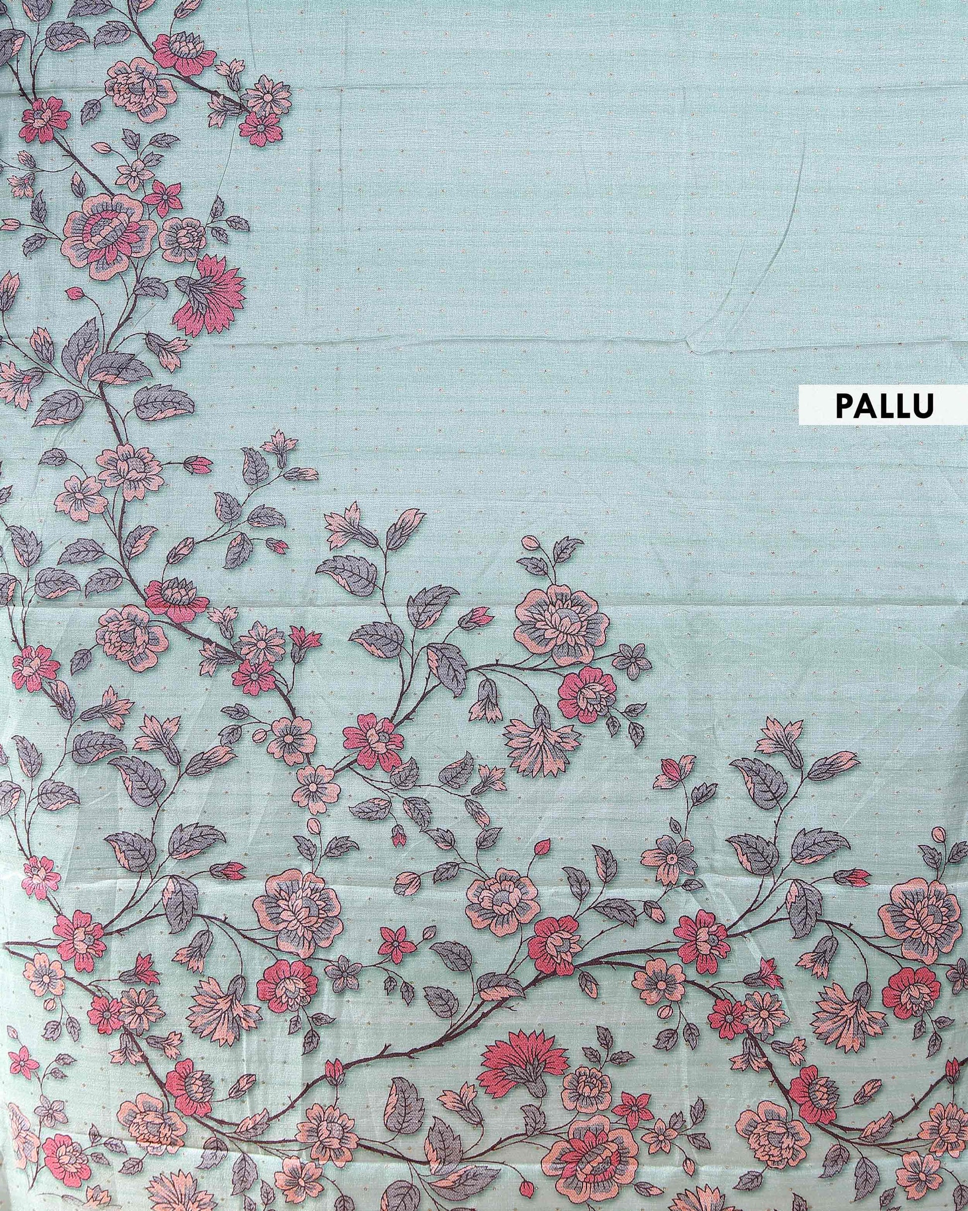 Elegant Semi Tussar Silk Saree with Floral Embroidery and Zari Dots - Green