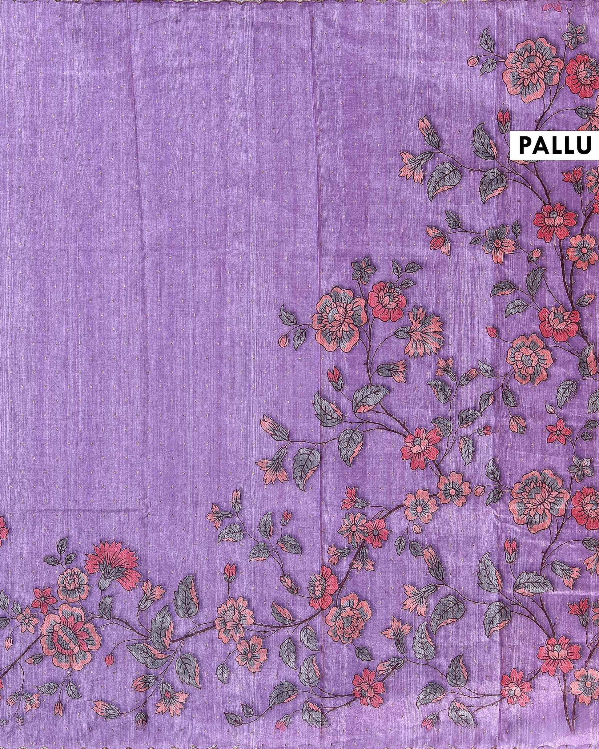 Elegant Semi Tussar Silk Saree with Floral Embroidery and Zari Dots -  Lavender