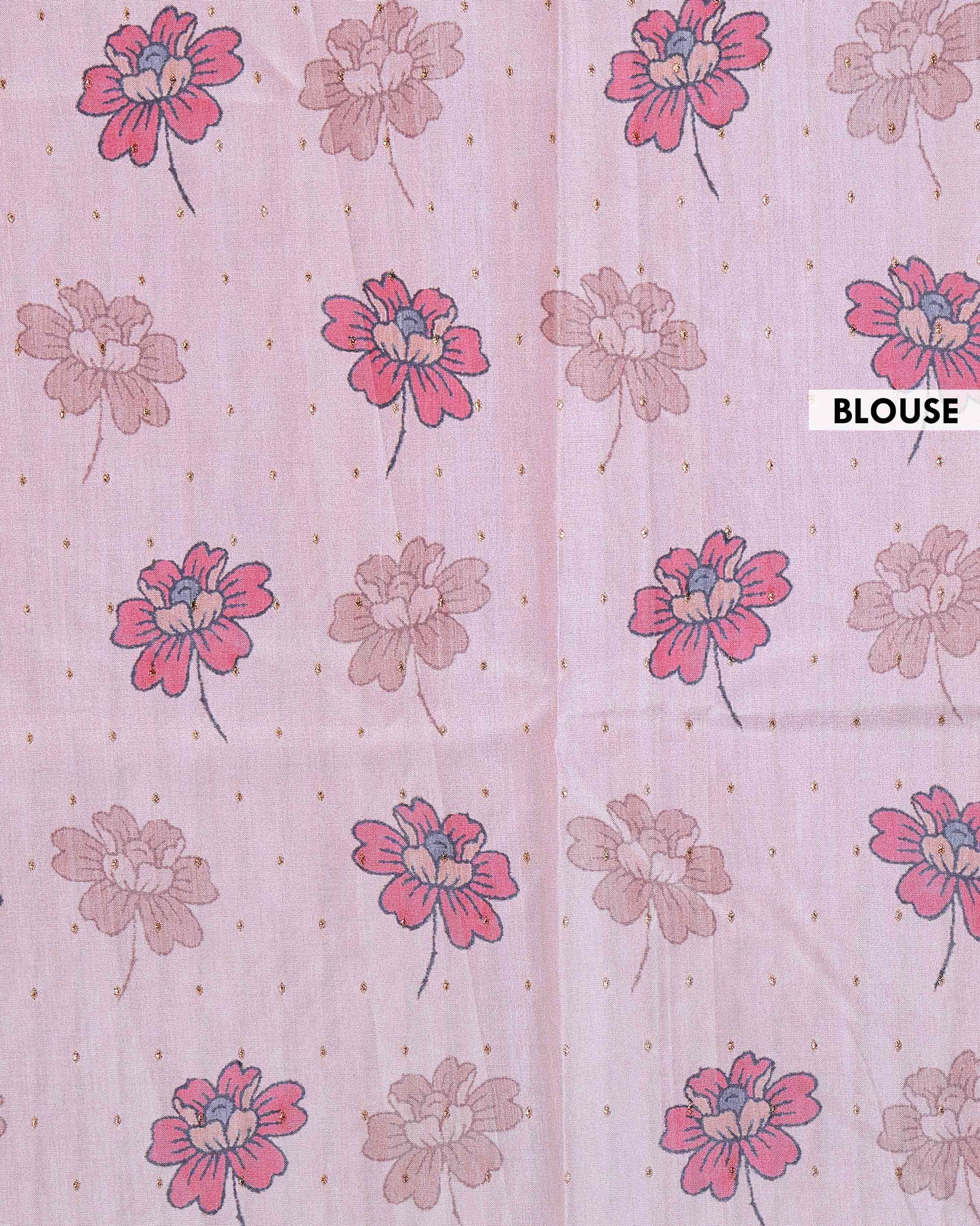 Elegant Semi Tussar Silk Saree with Floral Embroidery and Zari Dots - Light Pink