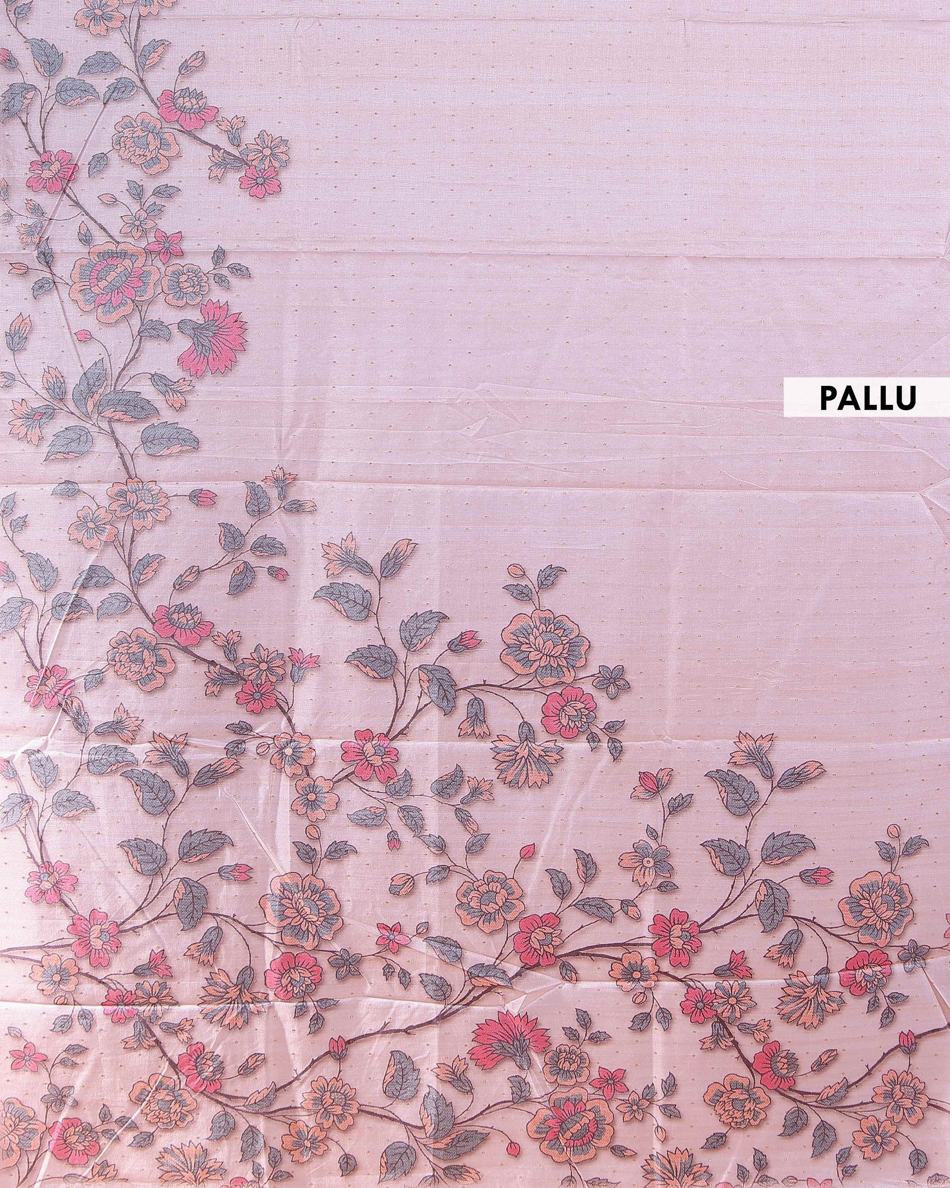 Elegant Semi Tussar Silk Saree with Floral Embroidery and Zari Dots - Light Pink