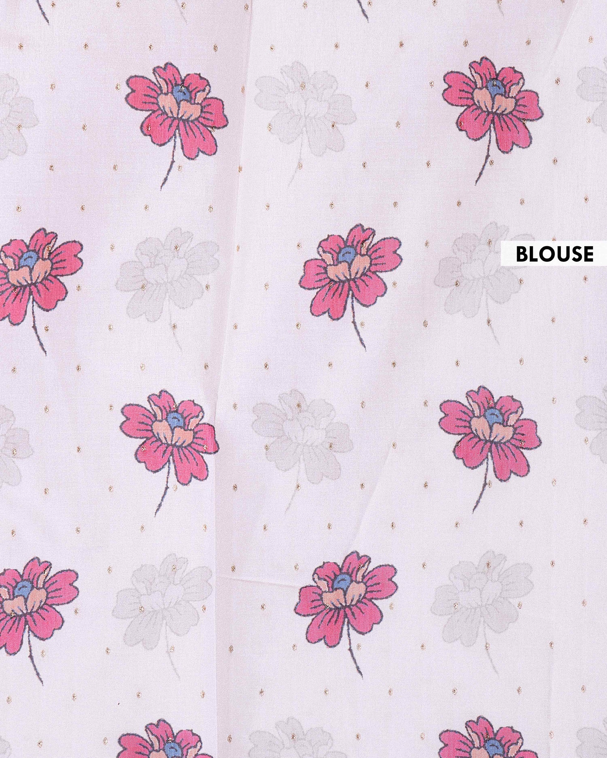 Elegant Semi Tussar Silk Saree with Floral Embroidery and Zari Dots - Off White
