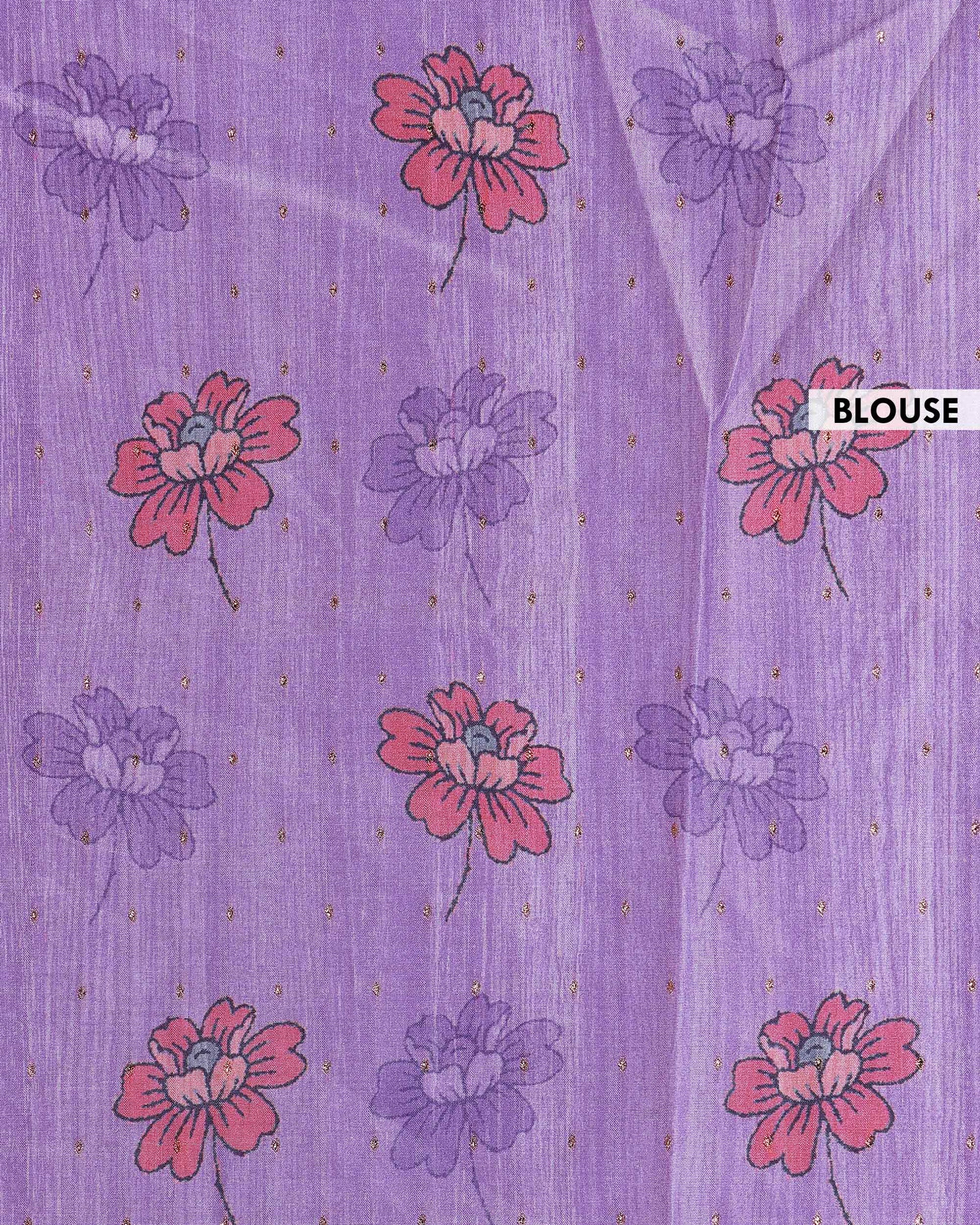Elegant Semi Tussar Silk Saree with Floral Embroidery and Zari Dots - Purple