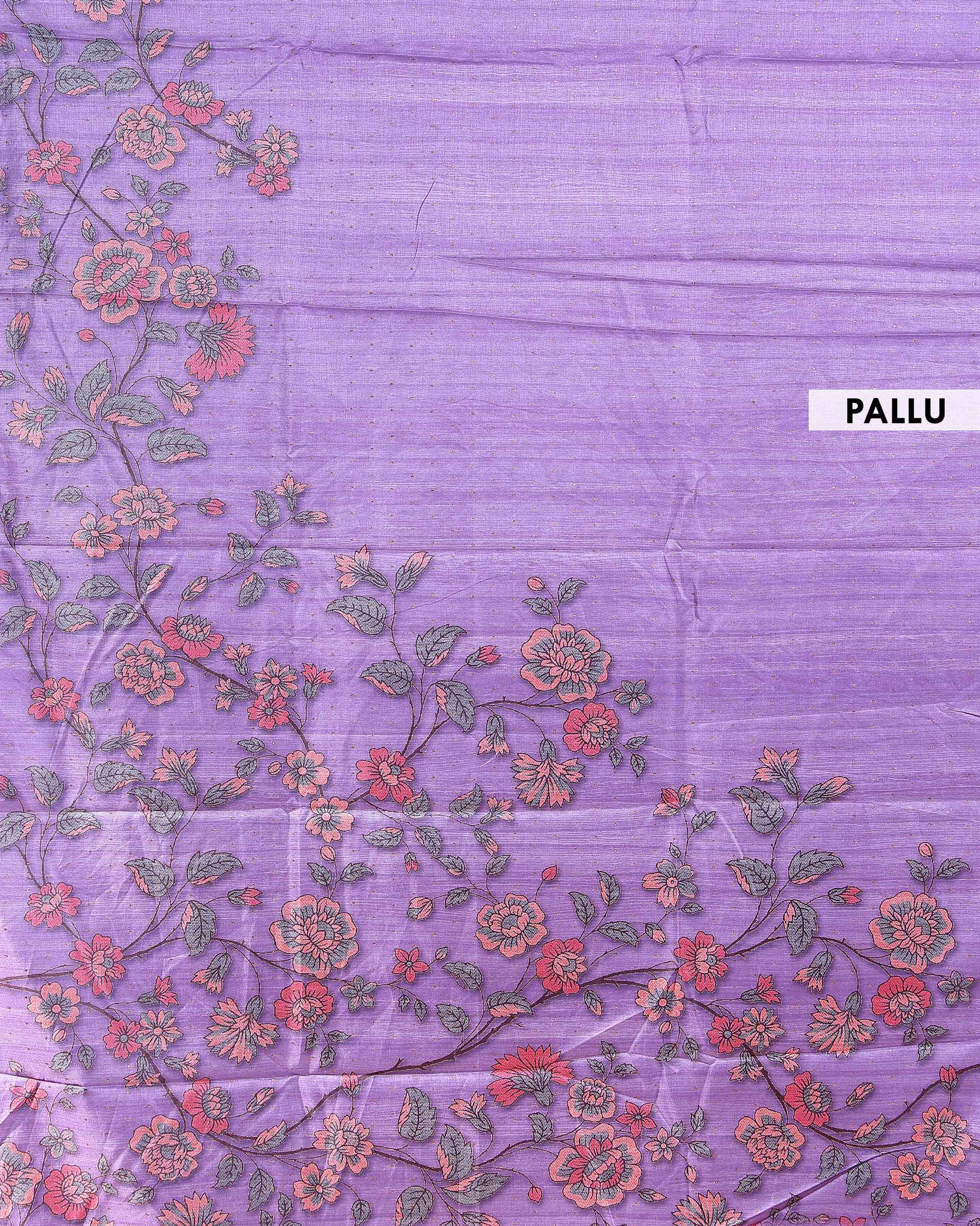 Elegant Semi Tussar Silk Saree with Floral Embroidery and Zari Dots - Purple