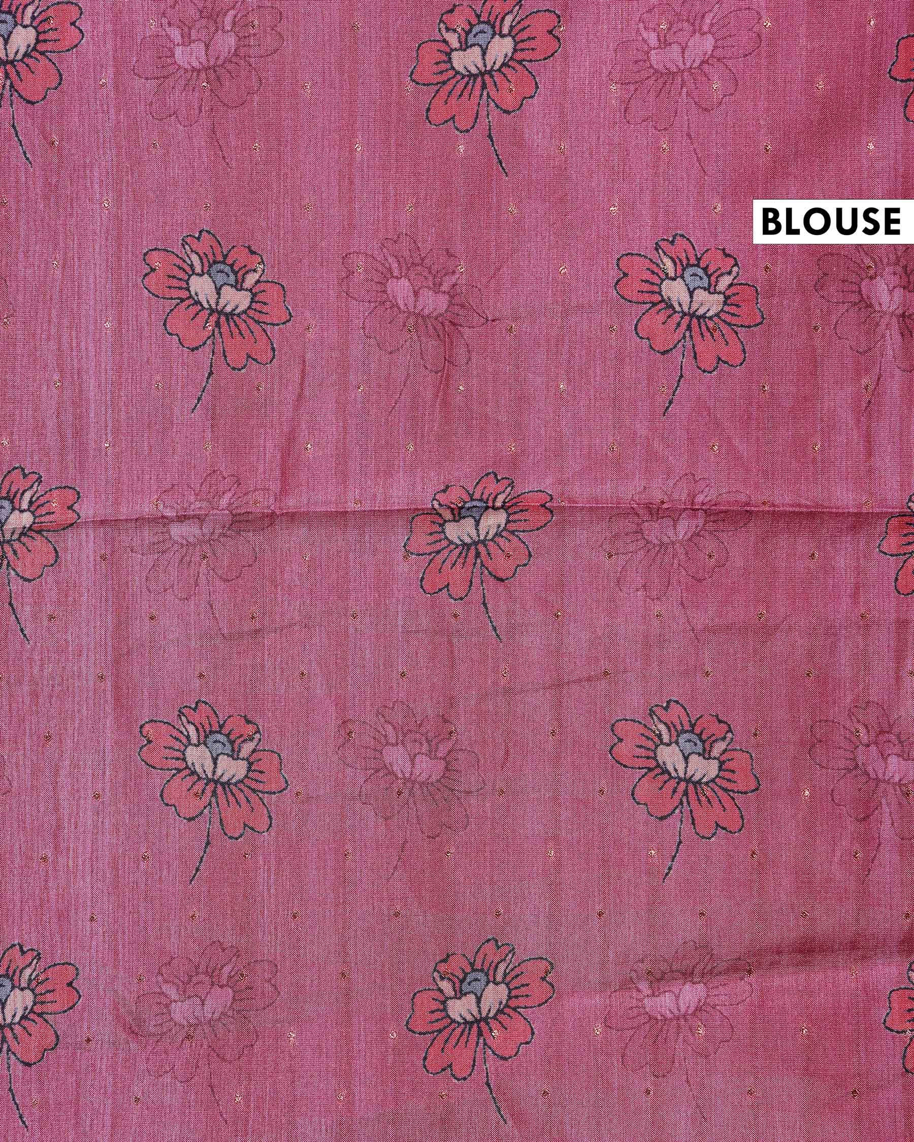 Elegant Semi Tussar Silk Saree with Floral Embroidery and Zari Dots -  Rani Pink