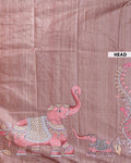 Elegant Semi Tussar Silk Saree with Hand-Painted Elephant and Floral Motifs - Brown