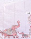 Elegant Semi Tussar Silk Saree with Hand-Painted Elephant and Floral Motifs - White