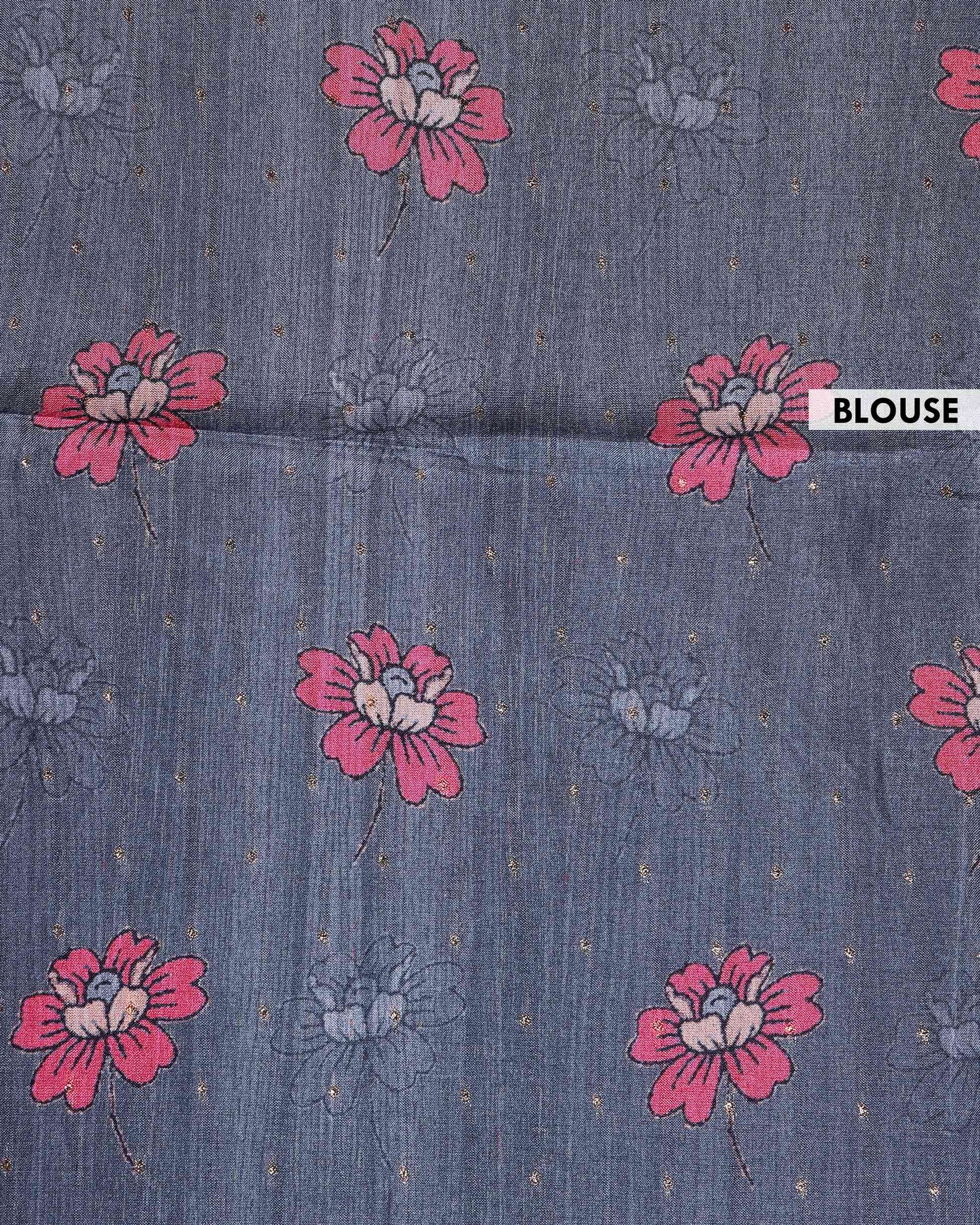 Elegant Semi Tussar Silk Saree with Intricate Floral Embroidery - Dark Grey
