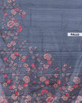 Elegant Semi Tussar Silk Saree with Intricate Floral Embroidery - Dark Grey