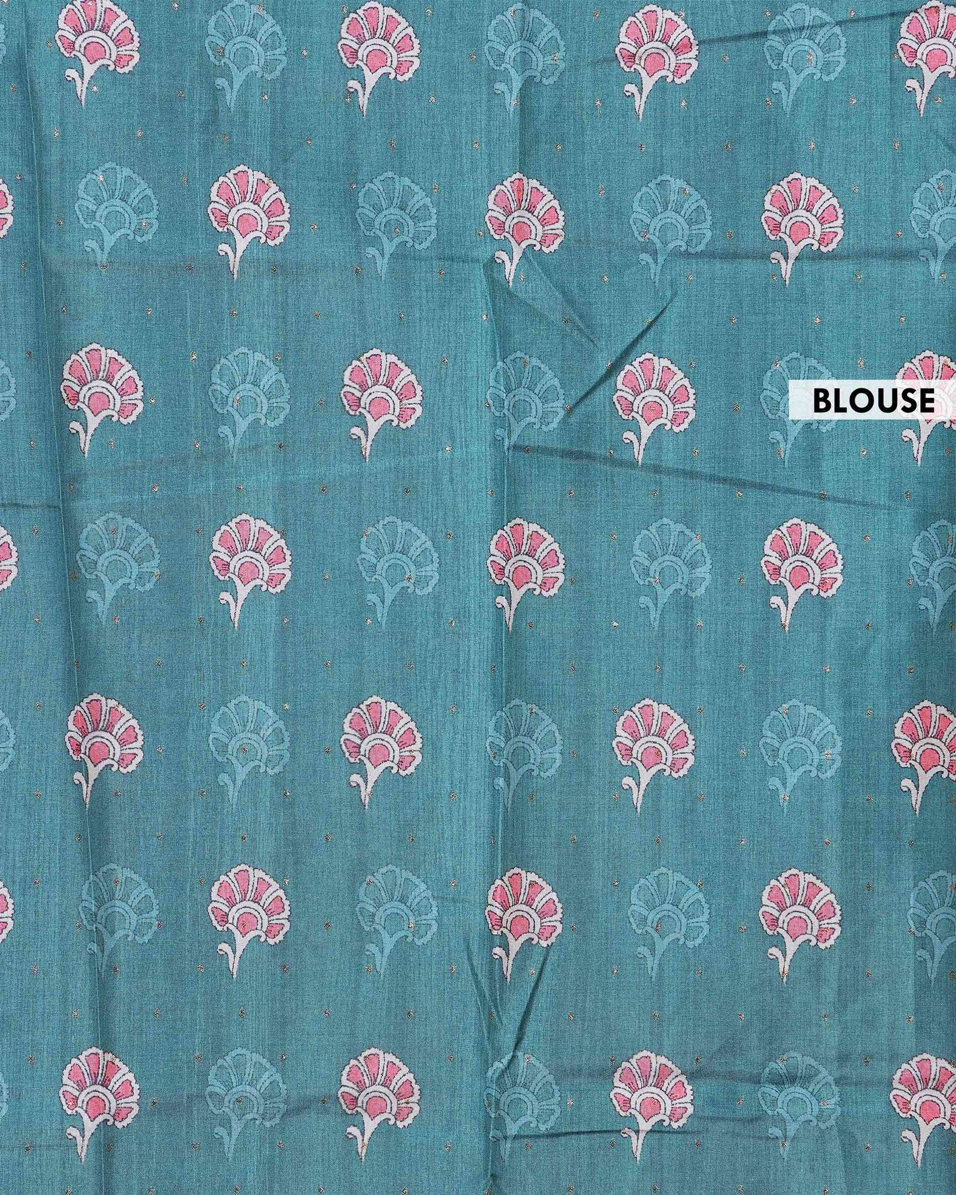 Elegant Tussar Silk Saree with Hand-Painted Elephant and Floral Motifs - Teal