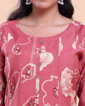 Elegant Women's Floral Printed A-Line Kurta with 3/4 th Sleeves- Pink