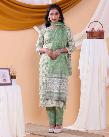 Elegant Women's Floral Printed Design Readymade Salwar Set - Off White
