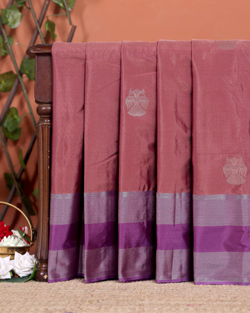 Exquisite Soft Silk Saree with Woven Zari Motifs and Contrasting Border - Onion Pink