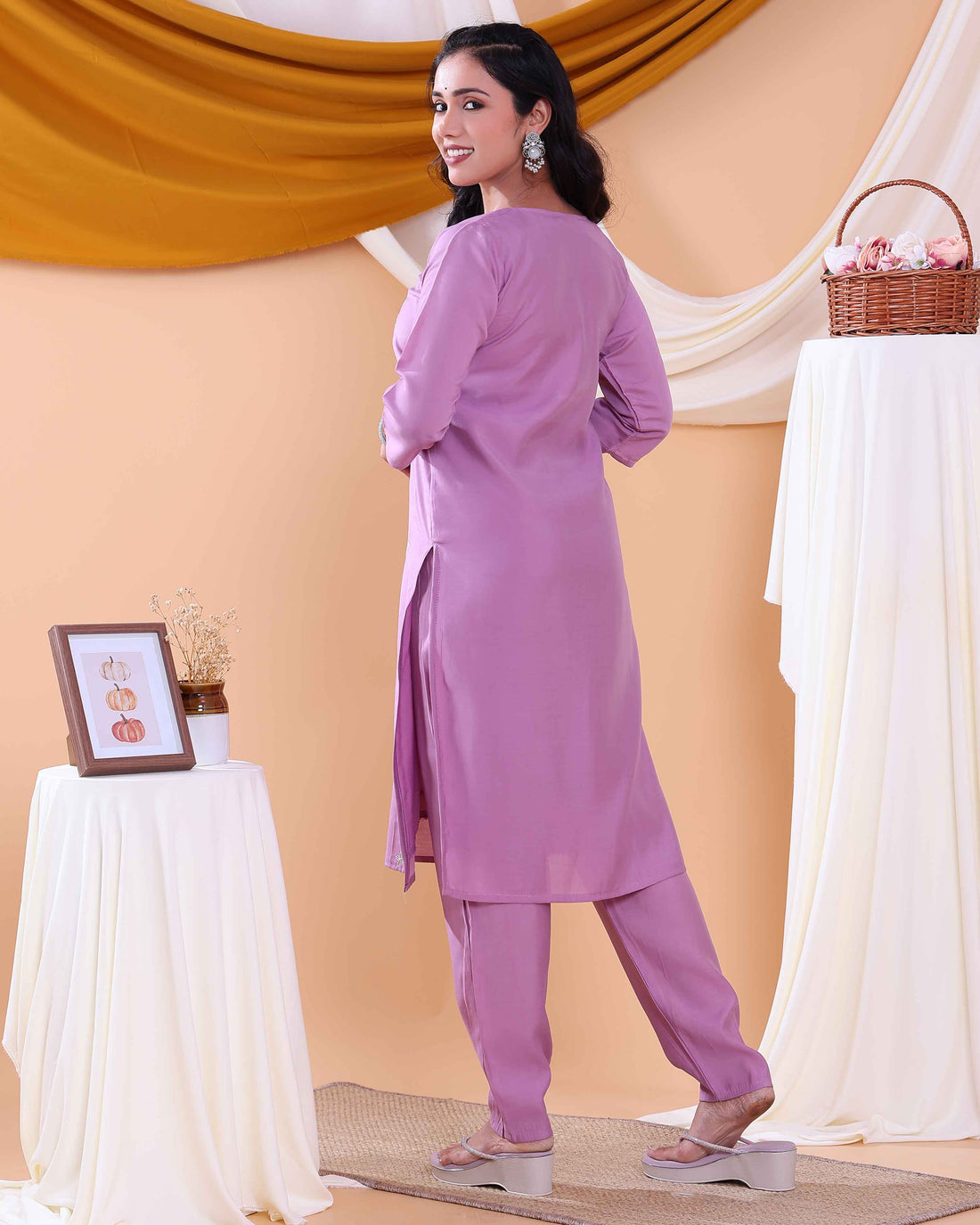 Elegant Floral Embroidered Women's Readymade Salwar Set with Designer Detailing - Lavender