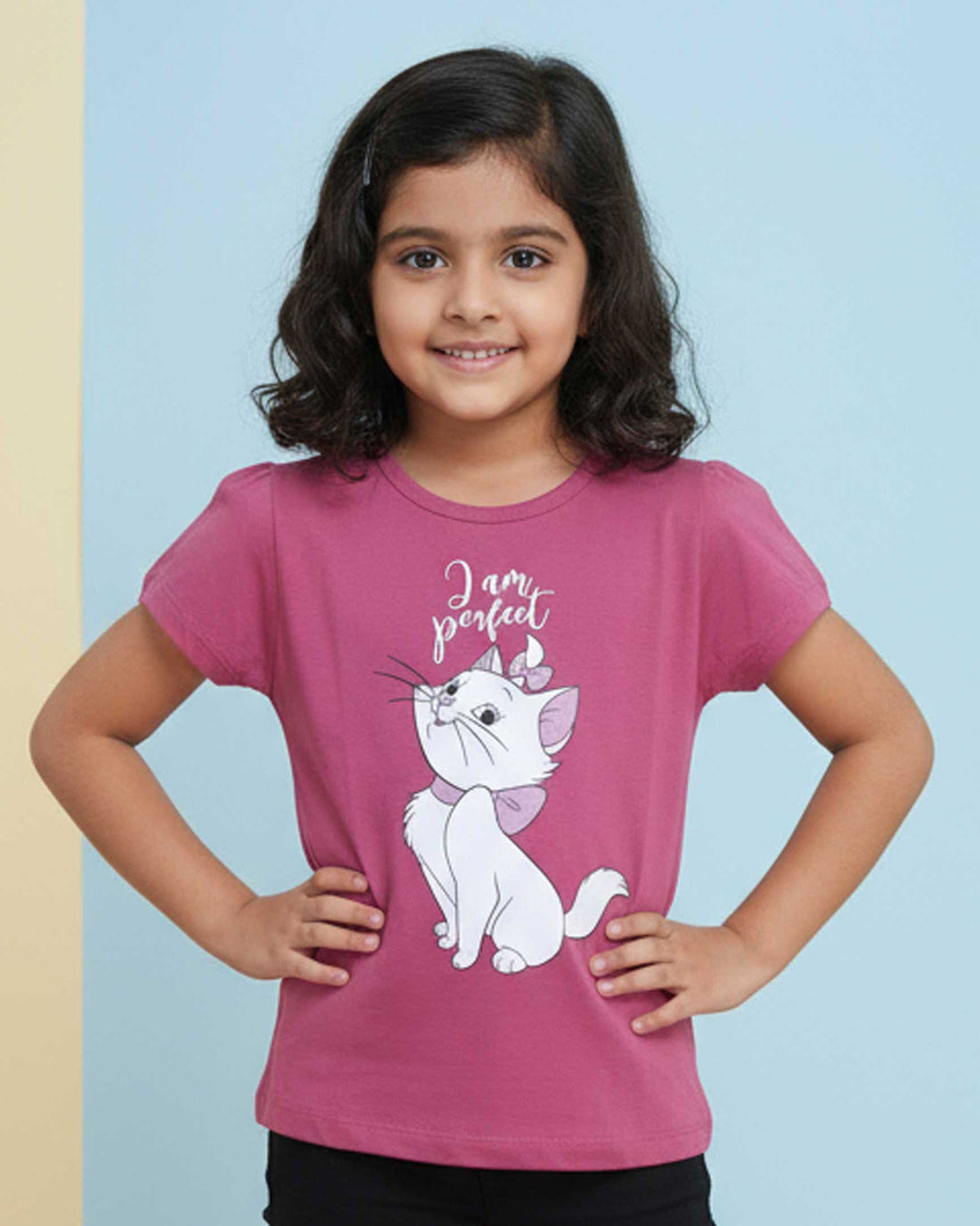 Girls' Graphic Print Crew Neck T-Shirt -Onion Pink