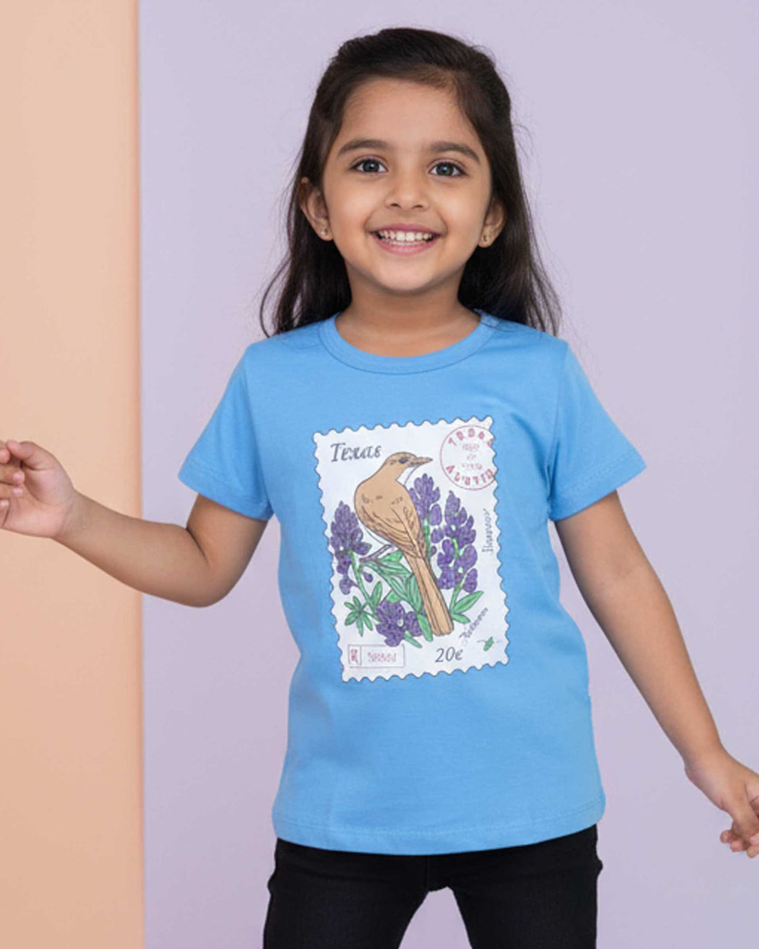 Girls' Graphic Print Crew Neck T-Shirt - Blue