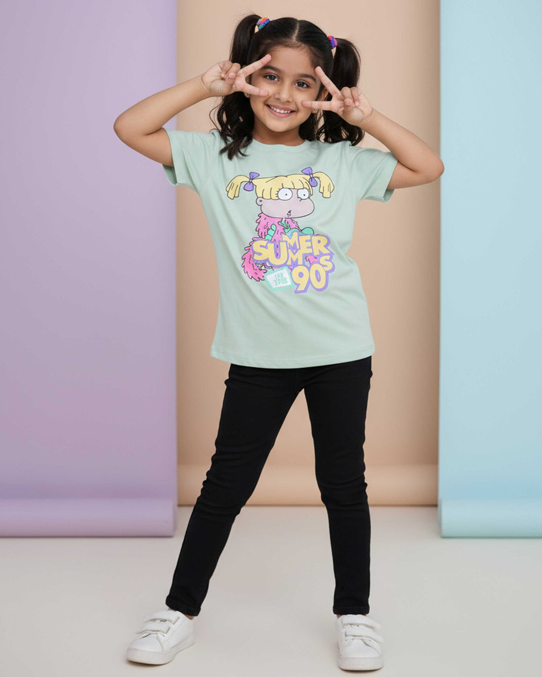 Girls' Graphic Print Crew Neck T-Shirt - Green