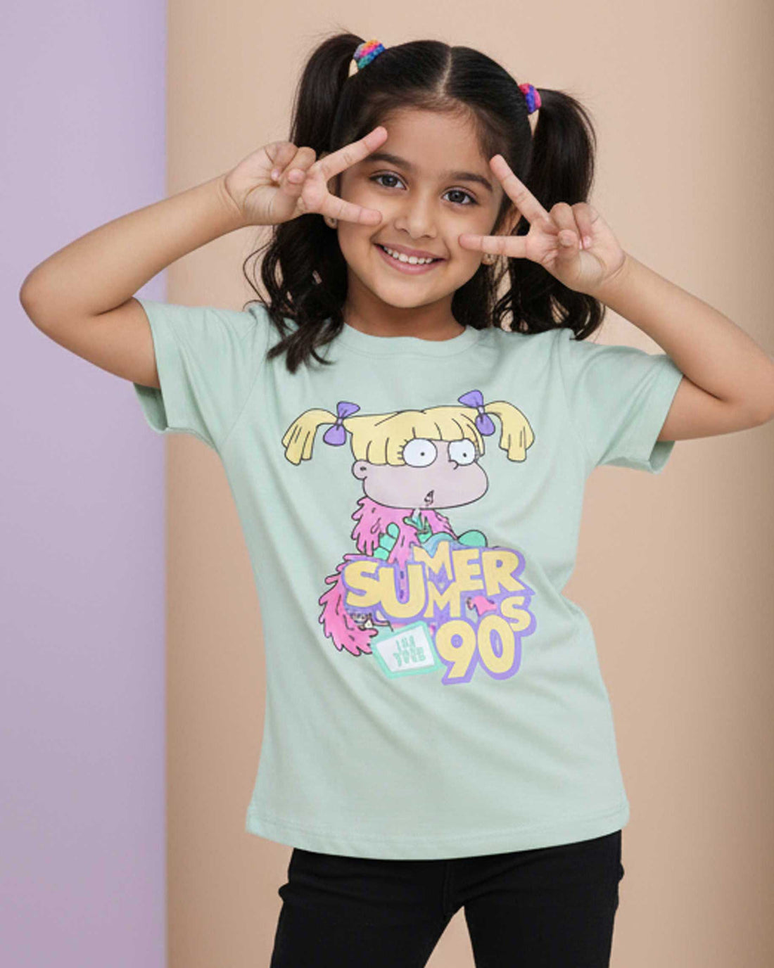 Girls' Graphic Print Crew Neck T-Shirt - Green