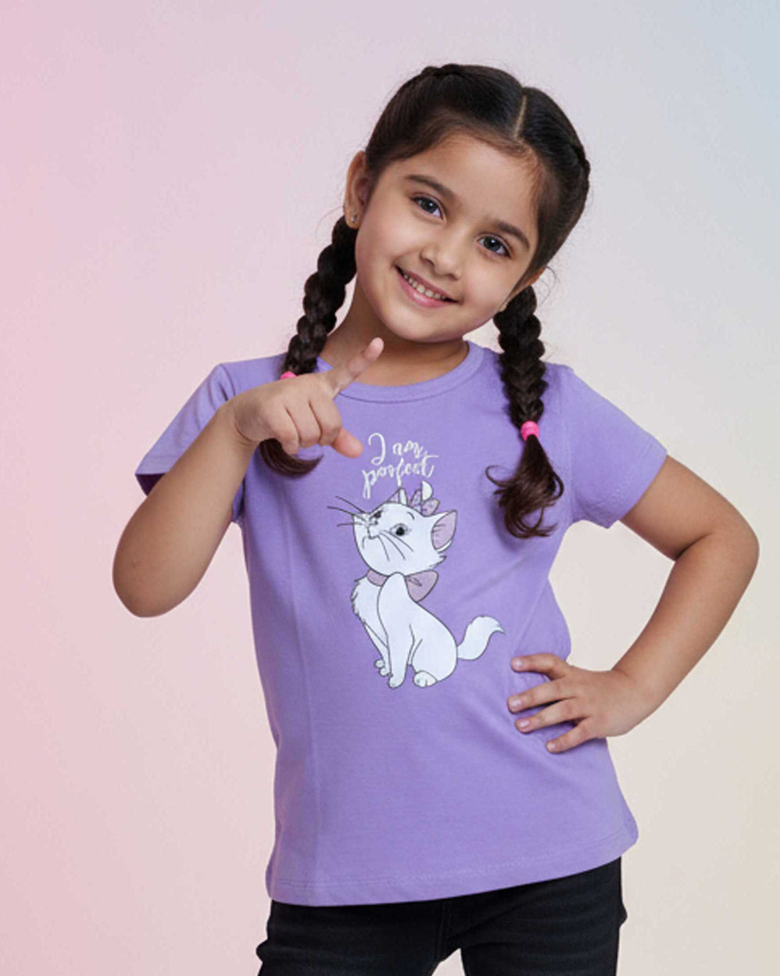 Girls' Graphic Print Crew Neck T-Shirt - Lavender-Close