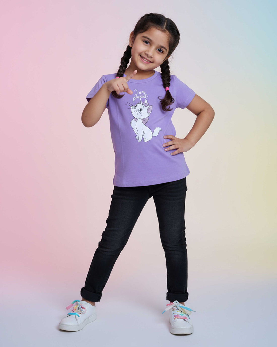 Girls' Graphic Print Crew Neck T-Shirt - Lavender-Close