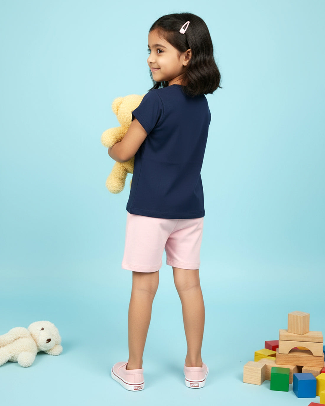 Girls' Graphic Print Crew Neck T-Shirt - Navy Blue