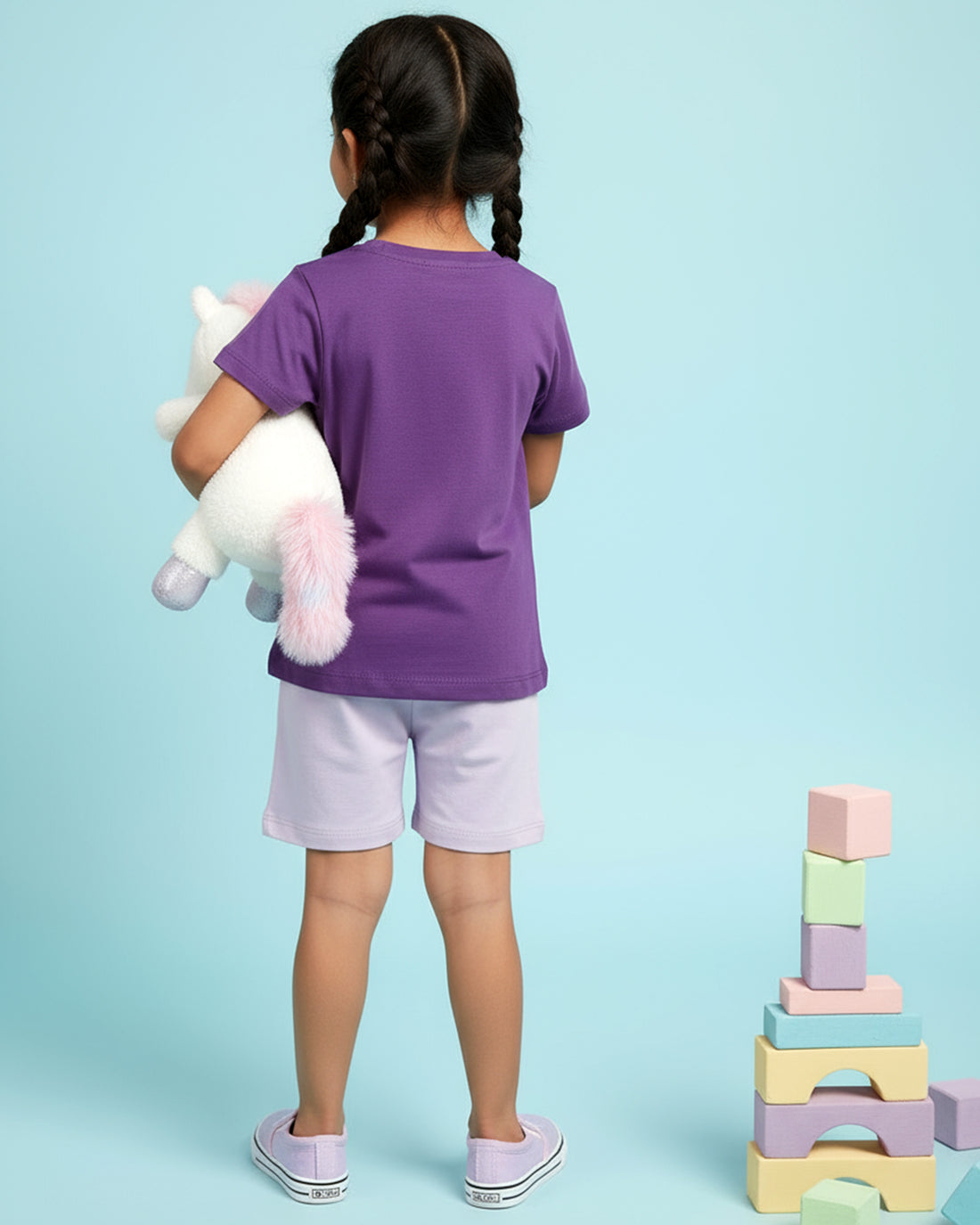 Girls' Graphic Print Crew Neck T-Shirt - Purple