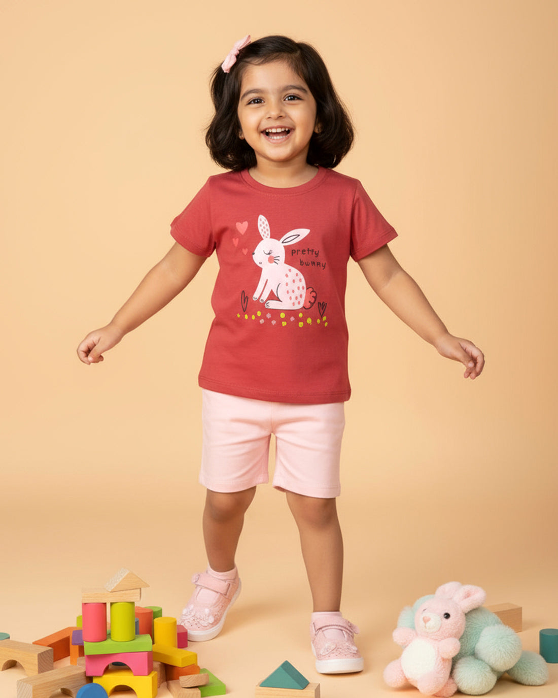 Girls' Graphic Print Crew Neck T-Shirt - Red